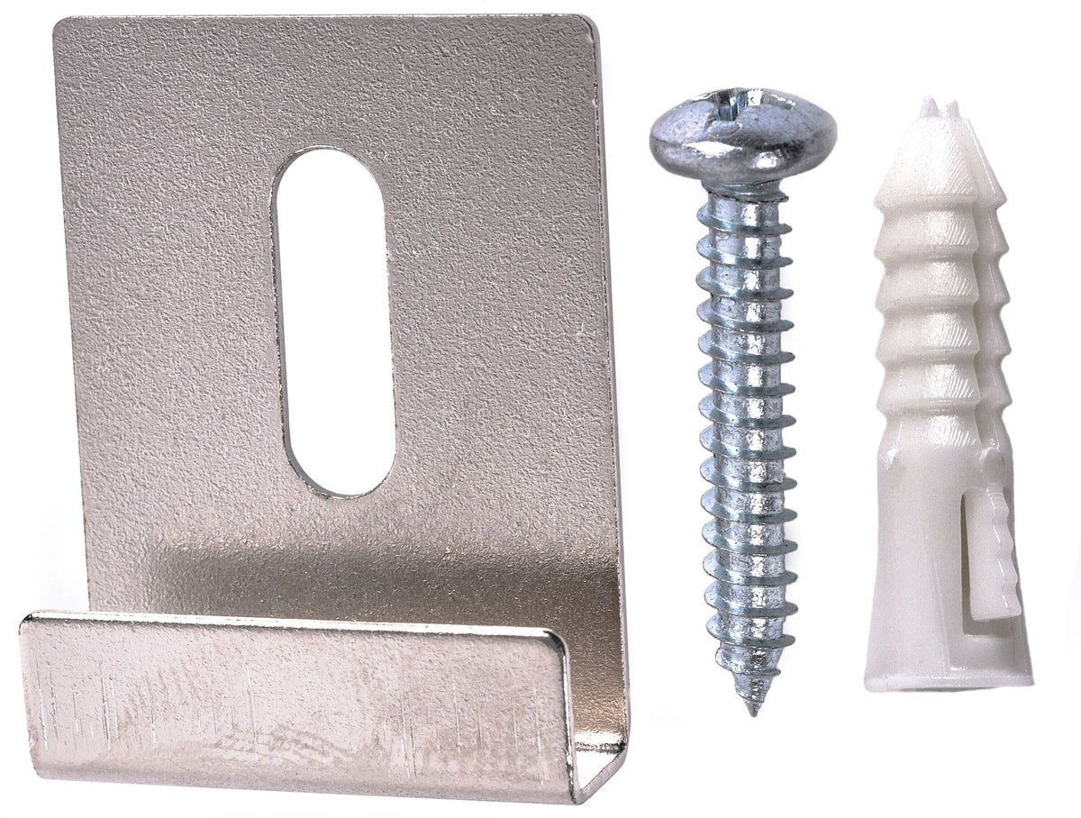 Wide-Channel Mirror Clip, For Frameless Mirrors, Steel Construction, 20-lb Capacity, Silver, 4-pk