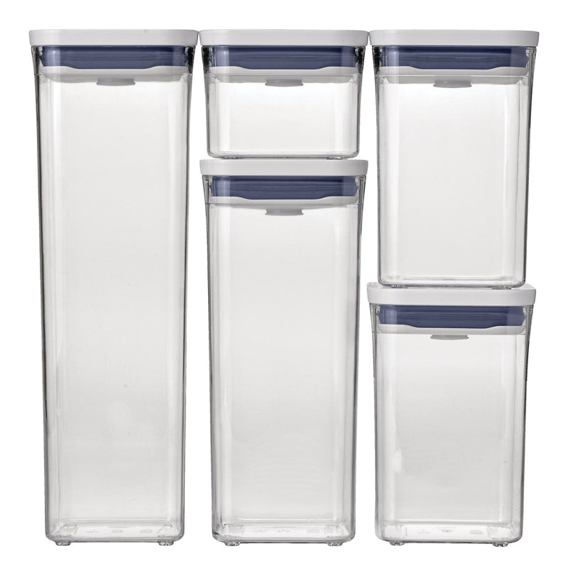 POP Starter Plastic Food Storage Container Set, Various Sizes, White, with Lid, 5 Count E8363