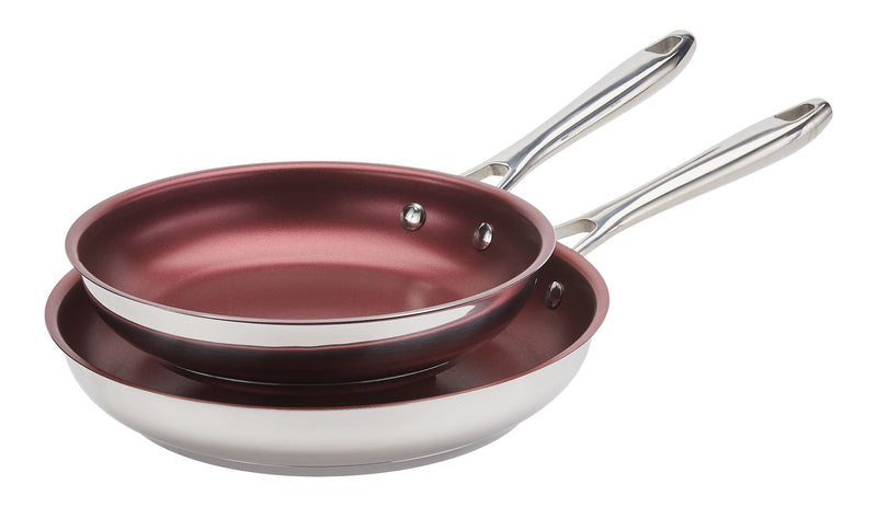 Canadian Signature Stainless Steel Non-Stick Frying Pan, Dishwasher & Oven Safe, Burgundy, 24cm & 28cm, 2-pk U1757