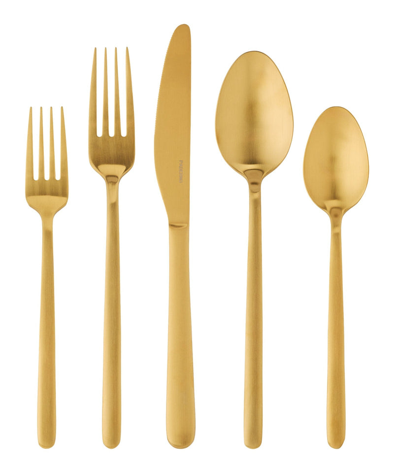 Chelsey Satin Gold Finish Slim Round Stainless Steel Flatware Set, Serves 4, 20-pc U2692