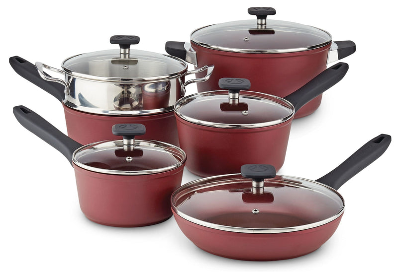 Classic Cookware Set, Non-Stick, Maroon, 11-pc J2632