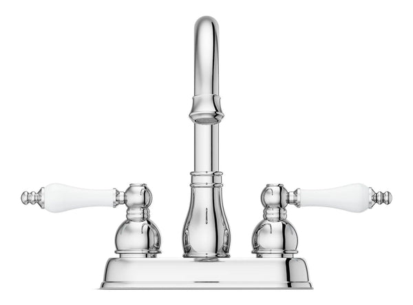 Henlow Double Handle High Arc 4-in Centreset Bathroom Sink Faucet, Push & Seal Drain, Polished Chrome P4173