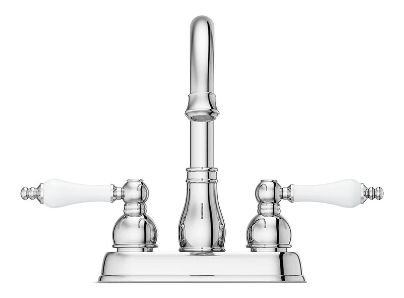Henlow Double Handle High Arc 4-in Centreset Bathroom Sink Faucet, Push & Seal Drain, Polished Chrome P4173