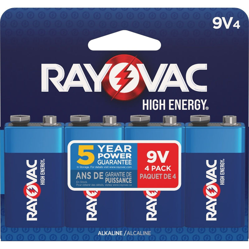 HIGH ENERGY 9V/9 Volt Alkaline Batteries, Long Lasting, All Purpose, 4-pk P4628