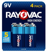 HIGH ENERGY 9V/9 Volt Alkaline Batteries, Long Lasting, All Purpose, 4-pk
