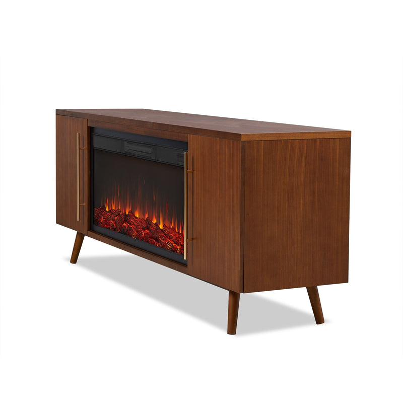 Morris Media Indoor Electric Fireplace TV Stand, 72-in, 1500W, Includes Remote Control & Firebox, Vintage Black Maple R4089