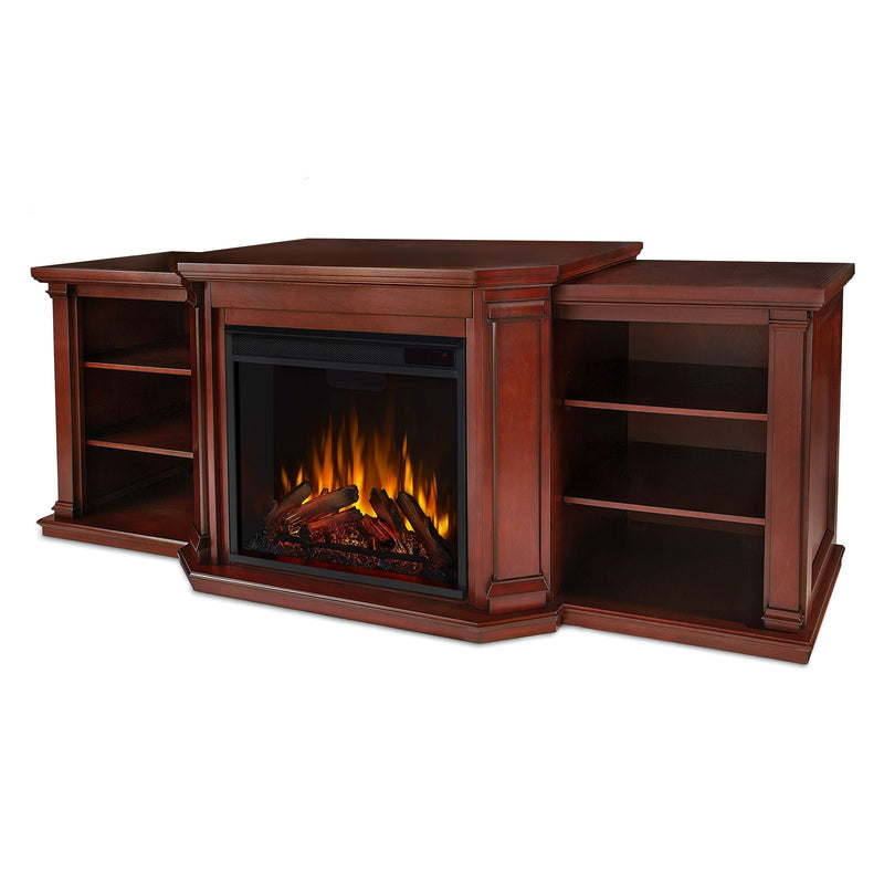 Valmont Media Indoor Electric Fireplace TV Stand, 74-in, 1500W, Includes Remote Control & Firebox, Dark Mahogany J4374