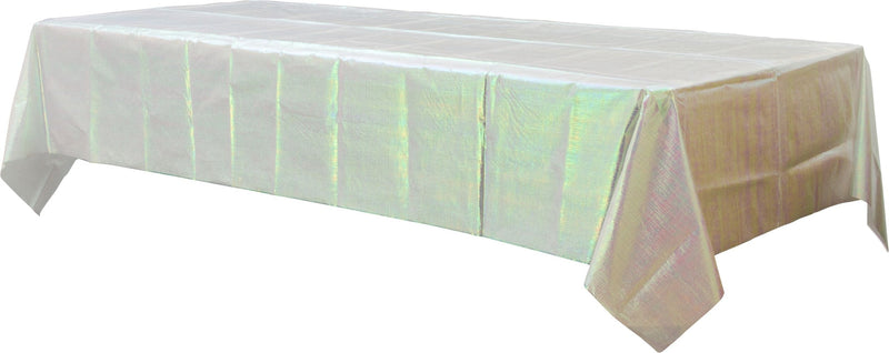 Rectangle Plastic Reusable Table Cover, Opalescent White,54x102-in, for Bachelorette/Bridal Shower/Mother's Day/Baby Shower S8376