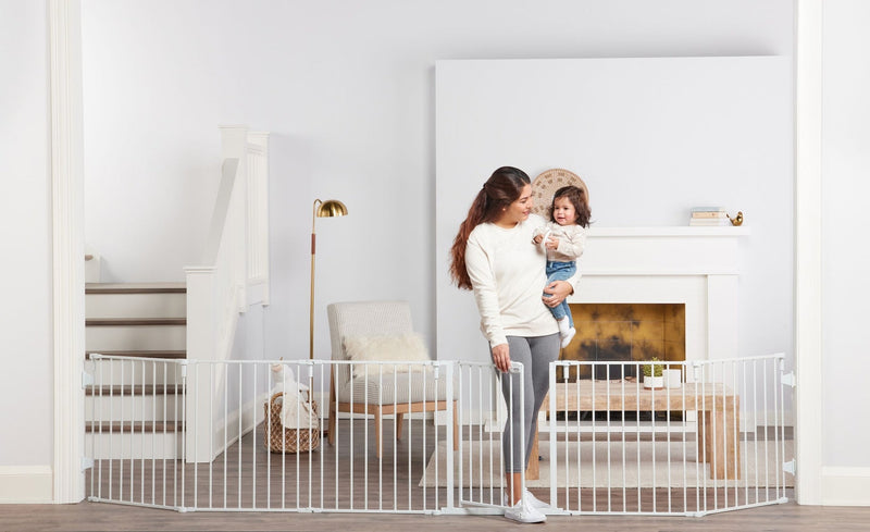 2-in-1 Super Wide Adjustable Baby Safety Gate & Play Yard, White M6146