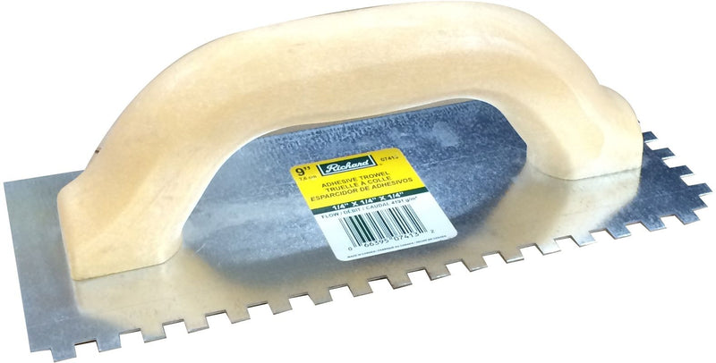 Steel Square-Notch Adhesive Trowel For Ceramic Tile & Flooring, 1/4 x 9-in R203