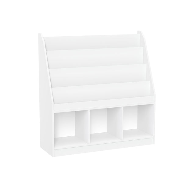 Home Kids' Playroom Bookrack with 3 Toy Organizer Cubbies & 4 Book Shelves, White O3674
