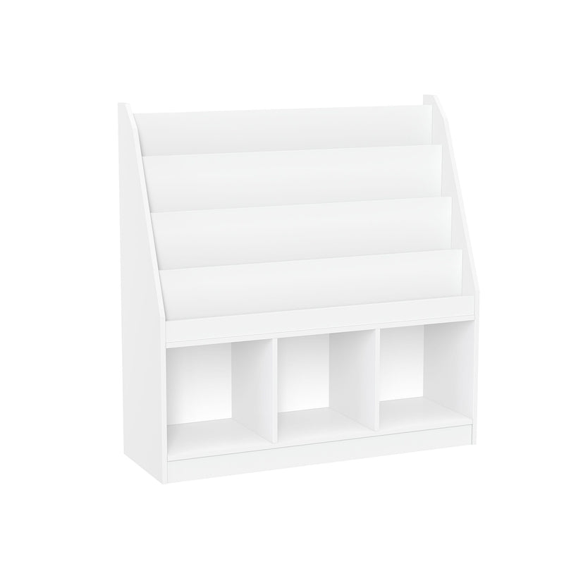 Home Kids' Playroom Bookrack with 3 Toy Organizer Cubbies & 4 Book Shelves, White O3674