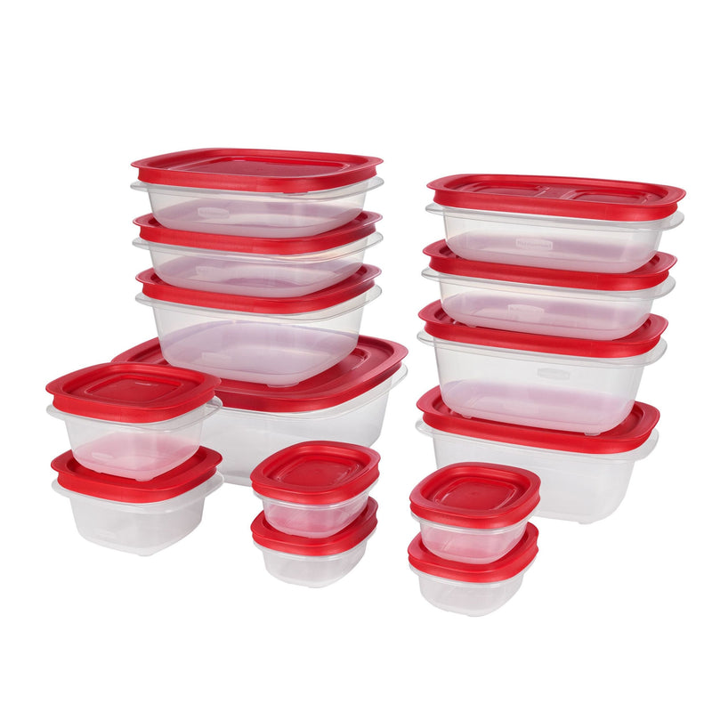Easy Store Rectangular Plastic Food Storage Container Set, Microwave and Freezer Safe, 28-pc A4853