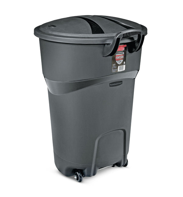 Plastic Circular Wheeled Garbage Can with Handle, Black, 121-L A5828