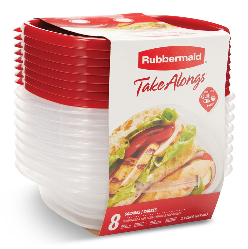 Square Plastic Food Storage Container with Lids, 669 mL (2.9 Cup), 8 Count D9193