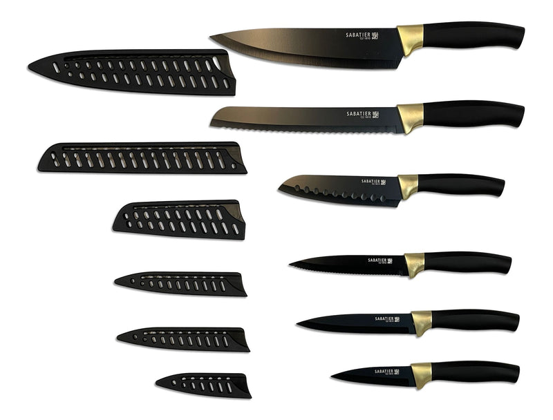 Knife Set with Covers, Black/Gold, 12-pc I9255