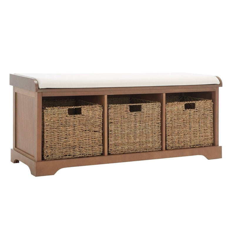 Lonan Wicker Storage Bench, Grey Wash/White, 16.1-in x 47-in x 19.9-in E3677