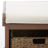 Lonan Wicker Storage Bench, Grey Wash/White, 16.1-in x 47-in x 19.9-in