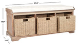 Lonan Wicker Storage Bench, Grey Wash/White, 16.1-in x 47-in x 19.9-in