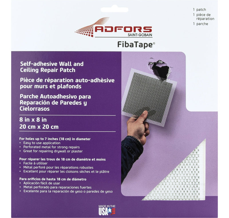 Self-Adhesive Wall & Ceiling Hole Repair Patch For Drywall & Plaster, 8 x 8-in E3524
