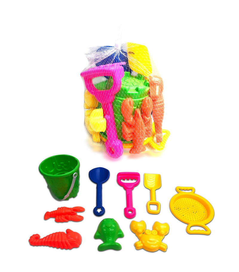 Sand Plastic Mold Toy Set with Bucket, Multi-Coloured, 9-pk, Ages 2+, for Summer/Beach Activities R2841
