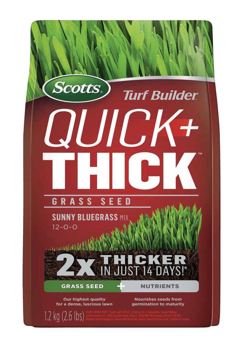 Turf Builder Quick + Thick Grass Seed Sunny Bluegrass Mix, 12-0-0, 1.2-kg P1992