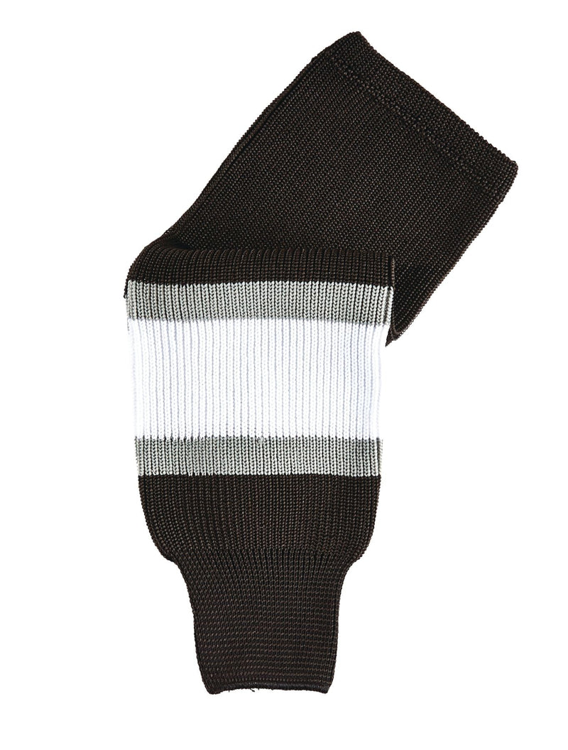 Knit Hockey Socks, Black/White/Silver, Assorted Sizes V2708