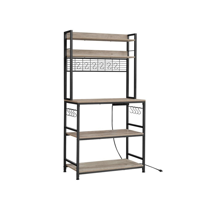 Home 5-Shelf Grey Baker's Rack with 4 AC Outlets L3219