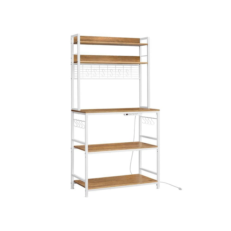 Home 5-Shelf Rustic Walnut Baker's Rack with 4 AC Outlets I6818