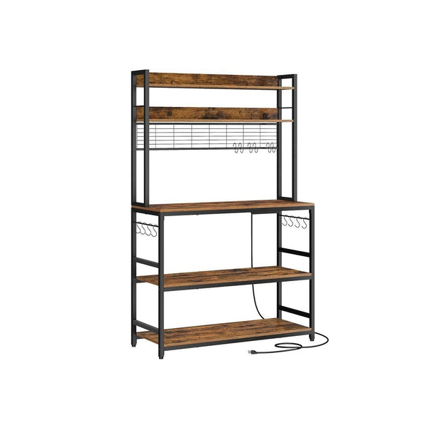Home Rustic Brown Baker's Rack with 4 AC Outlets L4132