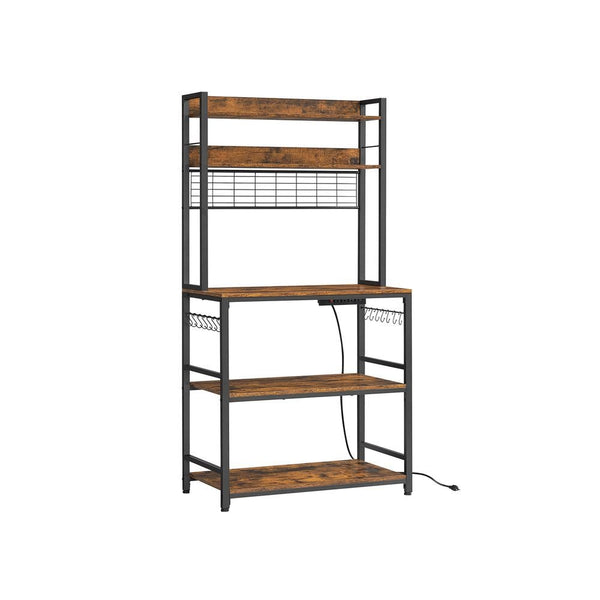 Home Rustic Brown Baker's Rack with Charging Station Z5236