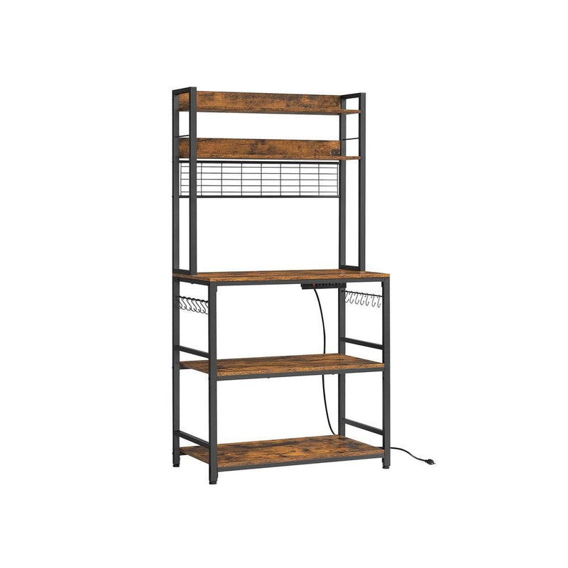 Home Rustic Brown Baker's Rack with Charging Station Z5236