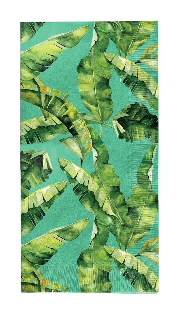 Palm Spring Rectangle Paper Disposable Guest Towel Napkins, Green, 8-in, 20-pk, 3-ply, for Summer Party F3545