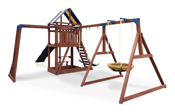 Grand Mesa Outdoor Wooden Play Centre, with Swings, Slide, Sandbox and More, Ages 5+ C0117