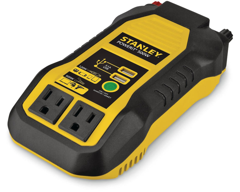 500W Inverter & Power Outlet with Battery Clamps, USB Ports, 12V DC Adapter D3668