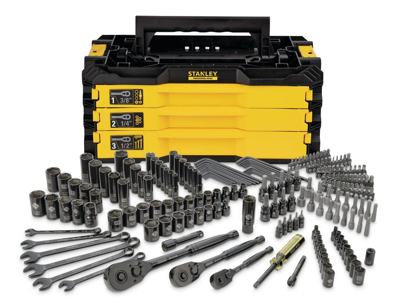 Professional Grade Black Chrome Socket Set, SAE/Metric, 203-pc N3572