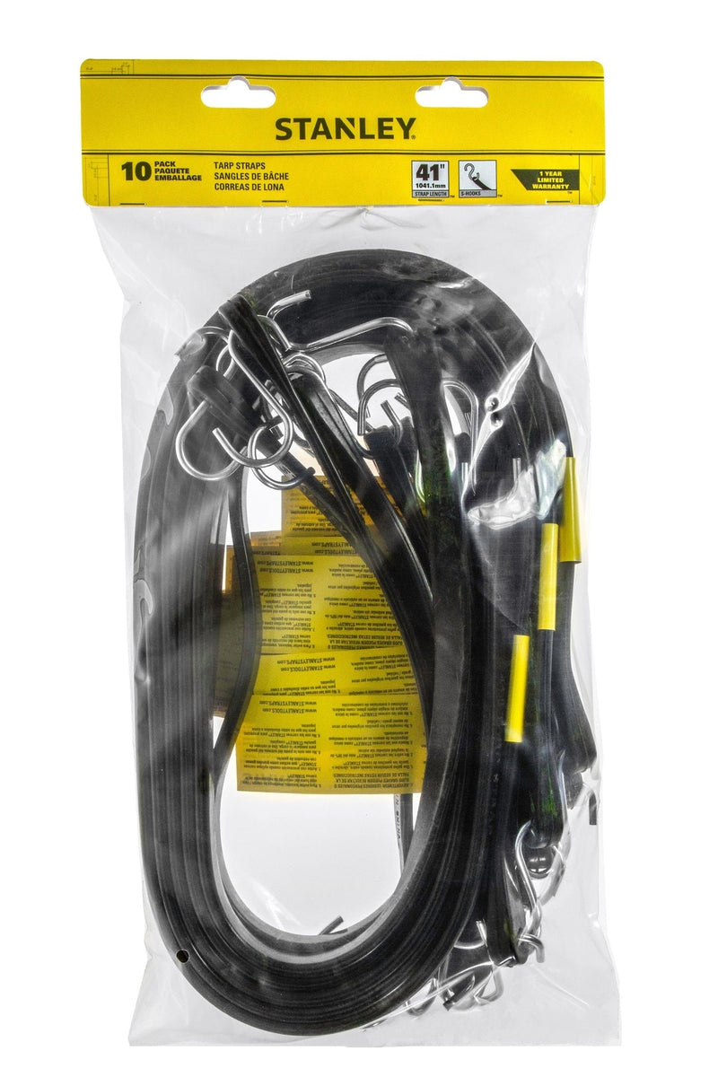 Tarp Straps, All-Weather Rubber Bungee Cords with S-Hooks, 41-in, 10-pk J2936