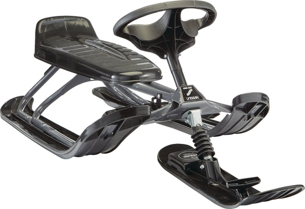 GT King Size Kids' 2-Person Winter Snow Racer Sled with Steering Wheel & Brakes, Grey F7196