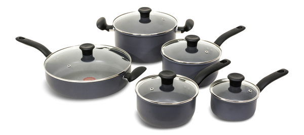 Hard Titanium Cookware Set, Non-stick, Dishwasher & Oven Safe, Grey, 10-pc E6419