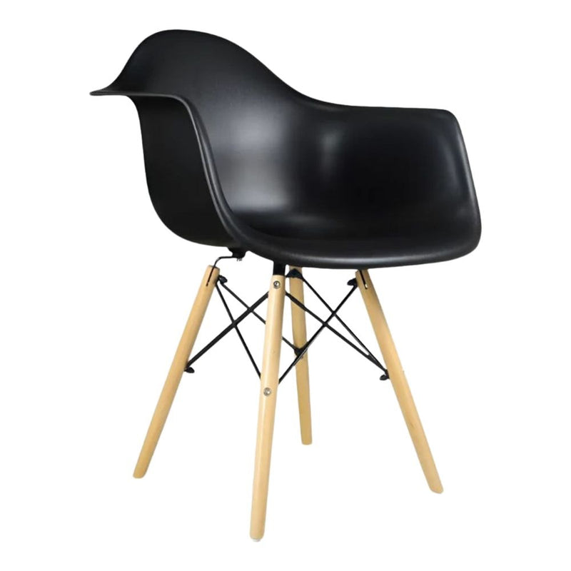Black Plastic Bucket Armchair with Wood Legs K3607