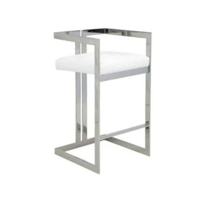 White Cushioned Harvey Stool with Silver Frame S1166