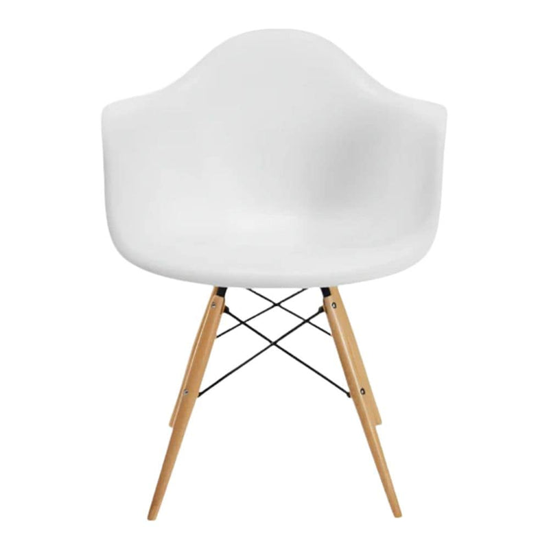 White Plastic Bucket Armchair with Wood Legs S9998