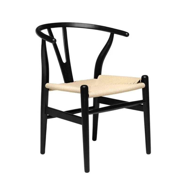 Wishbone Wood Dining Chair with Woven Seat, Black V1208