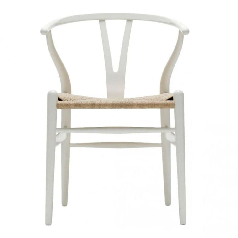 Wishbone Wood Dining Chair with Woven Seat, White F3518