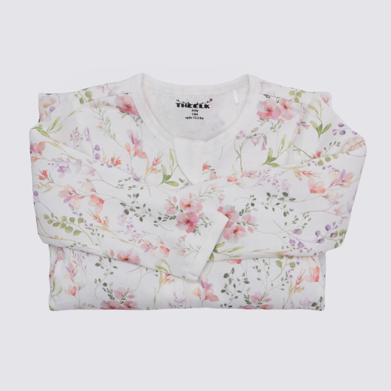 Floral Print Premium Organic Cotton Play and Grow Rib Foot Zippy, Various Sizes Y6820