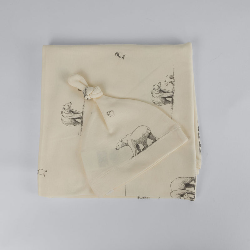 Polar Bear Print Premium Organic Cotton Blanket and Beanie Set J5804