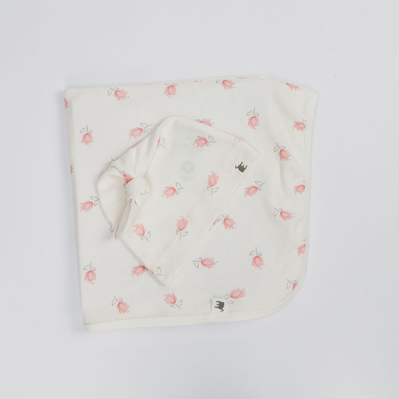 Tulip Print Premium Organic Cotton Blanket and Beanie Set J1647