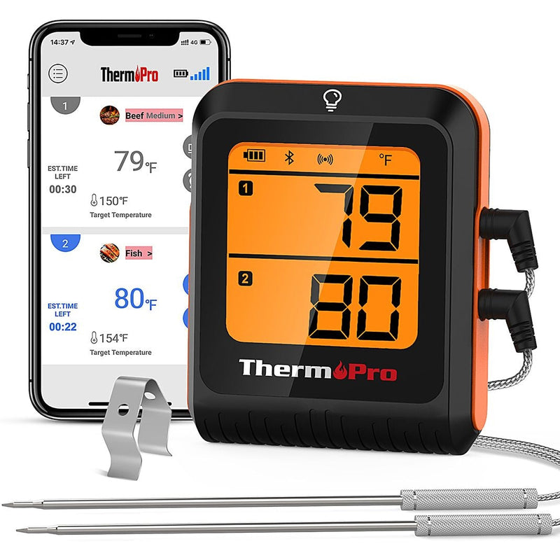 2-Probe Digital-Read Wireless Wireless Food & Meat Cooking Thermometer with Backlight Display & Rechargeable Battery I8416