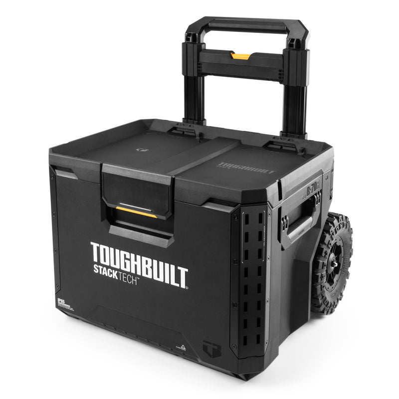 Portable Modular Plastic/Metal Rolling Tool Box with Handle and Inner Tray, IP65-Rated, Black V6862