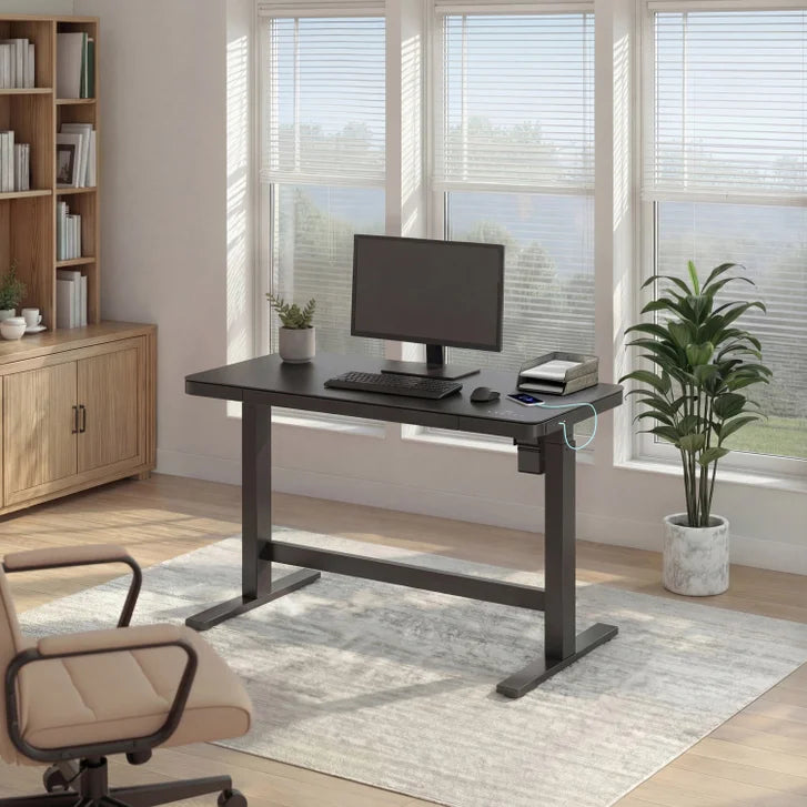 Tresanti Tessa 119.4 cm (47 in.) Adjustable Height Desk with LED Lighting, Black M3682